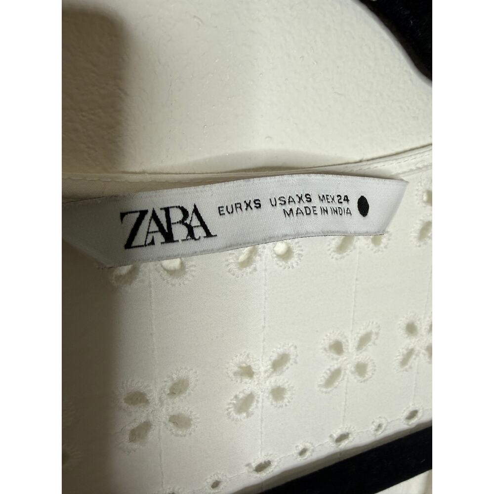 Zara White 100% Cotton Eyelet Dress Ruffle Embroidery Cottagecore Boho XS - Picture 5 of 10